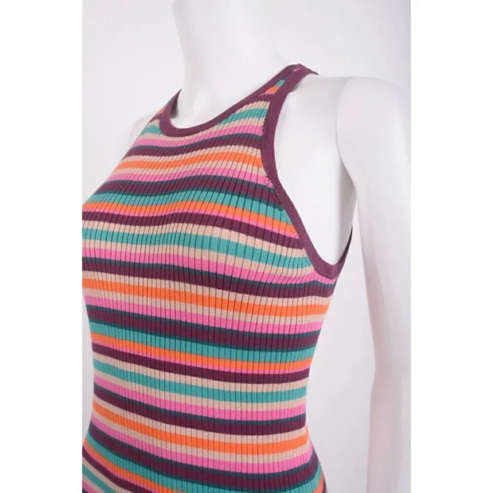 Trina Turk Womens Knit Midi Dress Sz S Blue Point Multi-Color Striped NWOT